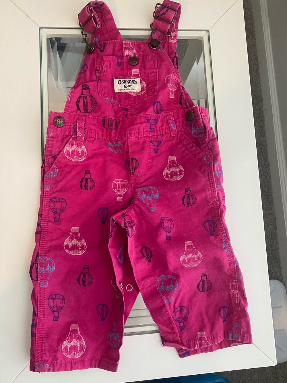 OshKosh B'gosh Bright Pink Hot Air Balloon Print Overalls